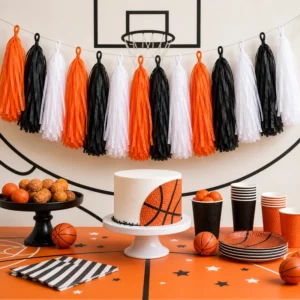 Basketball Party tissue paper tassel garland for a party display