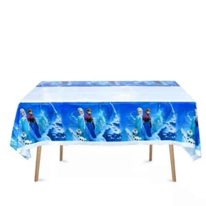 Frozen party table cover featuring Elsa, Anna and Olaf