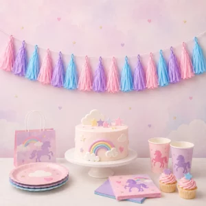 My Little Pony Party tissue paper tassel garland for a party display
