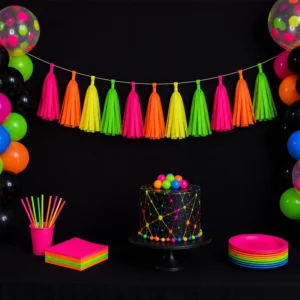 Neon Party tissue paper tassel garland for a party display