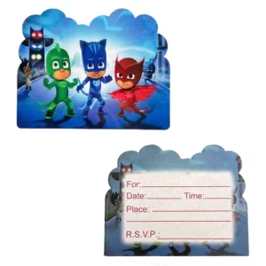 PJ Masks party invitation cards with fill-in party details