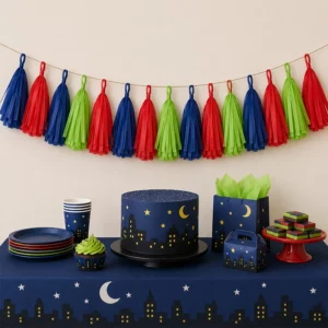 PJ Masks Party tissue paper tassel garland for a party display