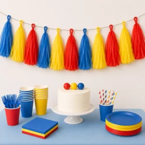 Pokemon Party tissue paper tassel garland for a party display