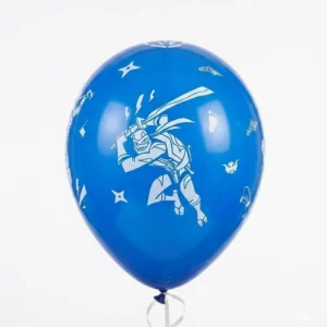 Blue Rise of the TMNT printed latex balloon with white character artwork