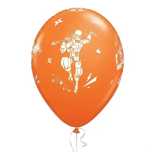 Orange Rise of the TMNT printed latex balloon with white character artwork