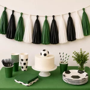 Soccer Party tissue paper tassel garland for a party display