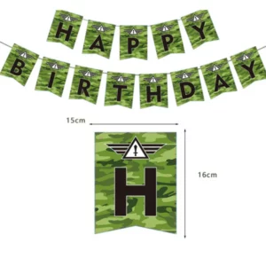 Army camouflage Happy Birthday banner with 15x16cm letter flags