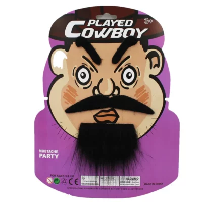 Black Cowboy Eyebrows, Moustache & Beard Set 3PCS Black cowboy costume eyebrows, moustache and beard set on purple packaging