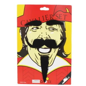 Black eyebrows, handlebar moustache and pointed goatee costume set