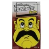 Black Rounded Costume Moustache Black rounded costume moustache displayed on novelty face packaging