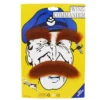 Brown costume eyebrows and bushy moustache set on yellow packaging