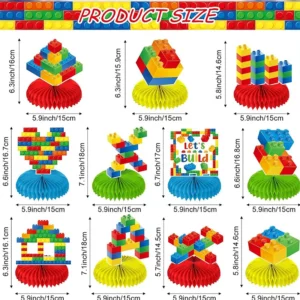 Sizes of colourful building block honeycomb table centrepieces