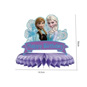 Disney Frozen Happy Birthday honeycomb centrepiece measuring 14.5 by 16cm
