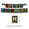 gaming party happy birthday banner 15pcs Gaming party Happy Birthday banner with pixel letters and controllers