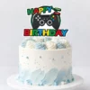 gaming party happy birthday cake topper 16x11 4cm Gaming party Happy Birthday cake topper with black controller