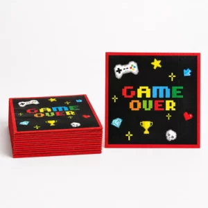 Black gaming party napkins with colourful Game Over graphics