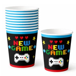 Gaming party paper cups with New Game controller design
