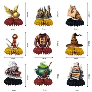 Sizes of nine Harry Potter honeycomb table centrepieces