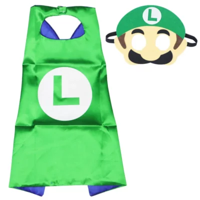 Green Luigi costume cape with matching character eye mask