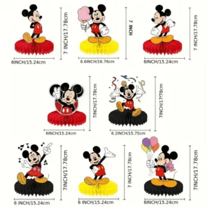 Sizes of eight Mickey Mouse honeycomb table centrepieces