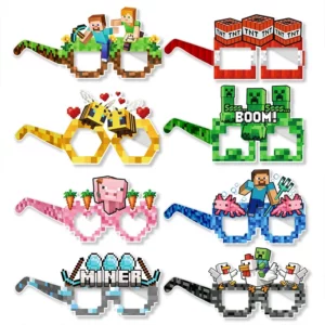 Eight Minecraft paper party glasses in assorted Section B designs