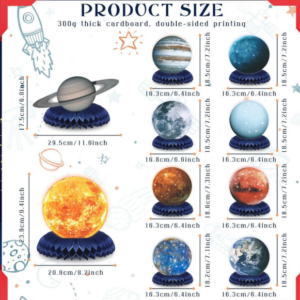 Sizes of nine Sun and planet honeycomb table centrepieces