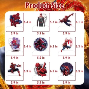 Sizes of nine Spiderman honeycomb table centrepieces