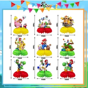 Sizes of nine Super Mario honeycomb table centrepieces