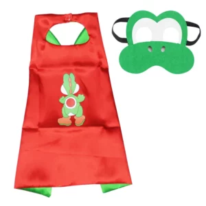 Red Yoshi costume cape with matching green character eye mask