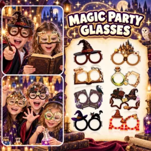 Eight Harry Potter magic party glasses with assorted wizard designs