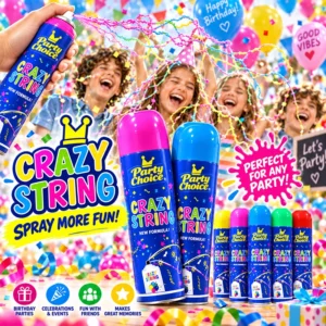 Party Choice Crazy String Spray cans with colourful party string at a birthday celebration