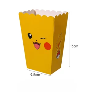 Yellow Pikachu party popcorn box measuring 13cm high and 9.5cm wide